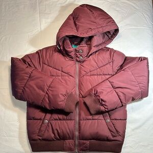 Aeropostale Women’s XL Burgundy Hooded Puffer Jacket W/ Remixed Down & Pockets